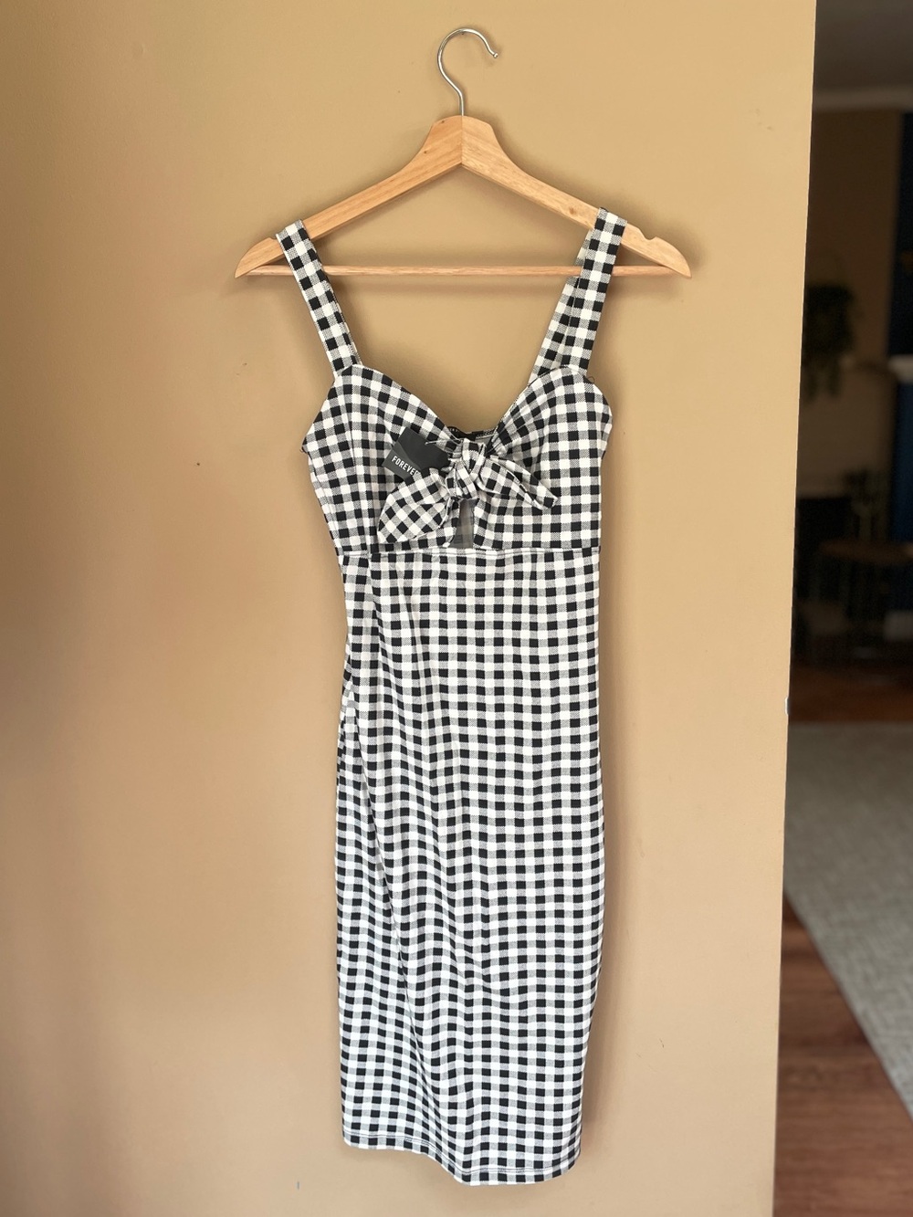 F21 Gingham Pinup Bodycon Dress Size Small Fitted Keyhole Bow NWT Tank Sexy